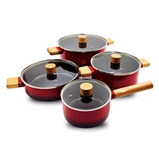 陶瓷雙層塗層IH電磁爐鍋具4件組, 1套, 紅色 + 黑色, 16cm單柄鍋 + 20cm雙耳鍋 + 22cm火鍋 + 24cm湯鍋