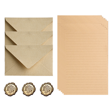 Daily Joy 亞麻信封 3入 + 信紙 10入 + 封蠟貼紙 3入 組, 1套, 淺米色(信封)