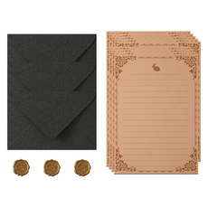 데일리조이 캐시미어 편지봉투 3p + 토끼편지지B 10p + 실링스티커 3p 세트, 블랙(편지봉투), 1세트