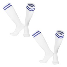 비안 드라이핏 축구 양말 2족 세트, 화이트 + 블루줄, 1세트