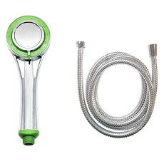 비앤홈 3단 심플 샤워헤드 + 메탈줄 2m 세트, 1개, 그린(샤워헤드), 실버(메탈줄)