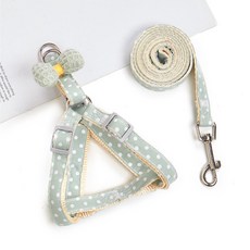 요런개 강아지 도트 리본 하네스 + 리드줄 세트 Y형, 03 그린, 1세트