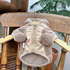 狗狗拉鍊式毛絨連帽保暖衣, 1件, 米色