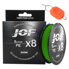 JOF SUPER PE 8股編織釣魚線 500m+SILVER CAST 線夾, 綠色