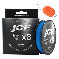 JOF SUPER PE 8股編織釣魚線 500m+SILVER CAST 線夾, 藍色