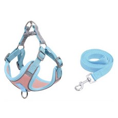 요런개 강아지 컬러 베이직 하네스 + 리드줄 세트, 02 블루핑크, 1세트