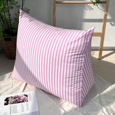 호옴 순면대형 삼각 트라이앵글 침대등쿠션 솜포함, 솜 포함 구매, 스트라이프 핑크