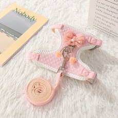 요런개 강아지 프리티 리본 하네스 + 리드줄 세트 메쉬형, 04 핑크, 1세트