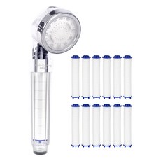 HappyDarling 3色LED水力發電測溫增壓蓮蓬頭+濾芯 12支組, 白色, 1組