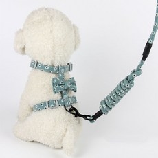 요런개 강아지 패턴 로프 하네스 + 리드줄 세트, 06 그린, 1세트