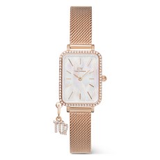 Daniel Wellington 女款Quadro Mini Crystal Zodiac Melrose時尚金屬手錶+處女座吊墜