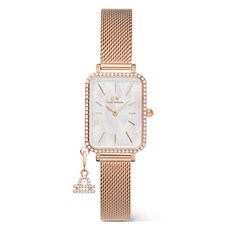 Daniel Wellington 女款 QUADRO CRYSTAL ZODIAC MELROSE 星座時尚金屬腕錶 + 天秤座吊墜