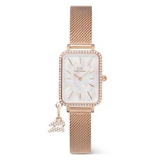 Daniel Wellington 女款 QUADRO CRYSTAL ZODIAC MELROSE 星座時尚金屬腕錶 + 水瓶座吊墜