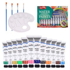 XIN BOWEN 水彩顏料 12ml x 12p + 調色盤 + 畫筆套組, 12色