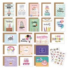 Titan 生日祝福留言卡 20入 + 信封 20入 + 貼紙 2入 B款套組, 1套, 混合顏色