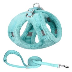Puppy Dream 狗狗蓬鬆保暖毛絨胸背帶 + 牽繩組 00183, 藍色, 1個