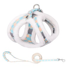 퍼피드림 강아지 보송 따뜻 털 하네스 + 리드줄 세트 00183, 체크블루, 1개