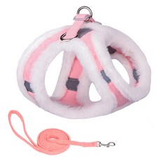퍼피드림 강아지 보송 따뜻 털 하네스 + 리드줄 세트 00183, 핑크화이트, 1개