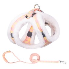 퍼피드림 강아지 보송 따뜻 털 하네스 + 리드줄 세트 00183, 체크핑크, 1개