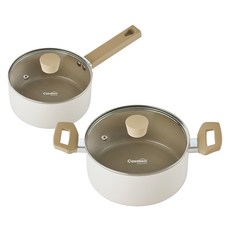 Casabeni IH爐適用Cremella系列陶瓷不沾鍋具組, 1組, 單柄鍋 18cm+雙耳鍋 20cm, 混色