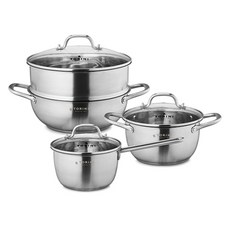 Torini IH爐適用不鏽鋼鍋具4件組, 1組, 混色, 單柄鍋 18cm+雙耳鍋 20cm+砂鍋 26cm+蒸籠 26cm