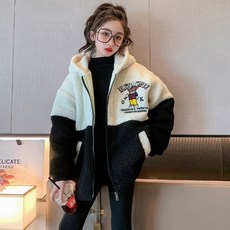 Orenjidamom 女童款 Bbadta 熊熊絨毛連帽拉鍊外套