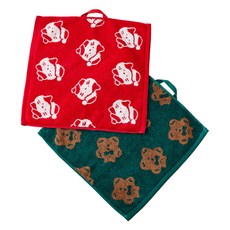 BUTTERSHOP Modern House 聖誕牛奶貓奶油熊手巾 2 件組 34 x 34, 1組, 紅色, 綠色