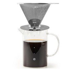 잇츠빈 시그니처 육각무늬 스텐 1~4인용 커피 핸드드립 세트 600ml 실버, 1세트, 드리퍼 + 일자형 커피 서버