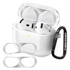 SPACE SHIELD AirPods 兼容防塵貼 2入 + TPU 透明鑰匙圈保護殼 2合1套組 AirPods 3代, 單一商品, 1個, 混合色