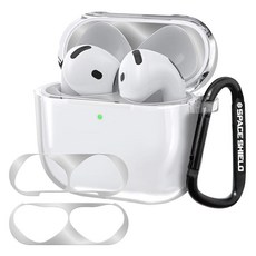 SPACE SHIELD AirPods 兼容防鐵粉貼紙 2入 + TPU透明鑰匙圈保護殼 2合1套組 AirPods 第4代, 單一商品, 1個, 混合顏色