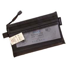 特別商店 雙層拉鍊透明網紗筆袋 收納包, 經典黑, 1個