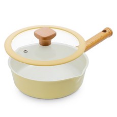 Sisem IH電磁爐適用陶瓷塗層鍋具2件組, 1組, 奶油黃, 多功能鍋+玻璃鍋蓋