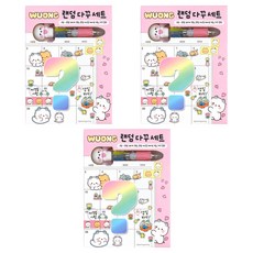 iiGEN 우옹이 랜덤 다꾸 스티커 3p + 마스킹테이프 스티커 4p + 미니 4색 볼펜 세트, 핑크, 1세트