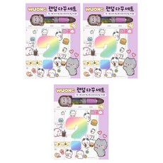 iiGEN 우옹이 랜덤 다꾸 스티커 3p + 마스킹테이프 스티커 4p + 미니 4색 볼펜 세트, 퍼플, 1세트