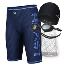 haxst 男童用五分四角室內泳褲 SIHTA-Y08 + 泳鏡 HTB-GGK17 + 泳帽 HTB-CF01 + 透明收納袋套組