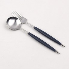 Bogen Montblanc 可愛餐具甜點匙叉組, 藍色, 湯匙 + 叉子, 1套
