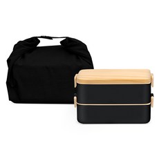 Ondaon 316不鏽鋼可微波保溫便當盒 + 保冷袋套組, 1套, 黑色 + 黑色