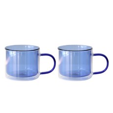 카모메키친 이리스 이중 유리 컬러 머그잔 260ml, blue, 2개