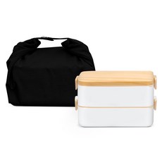 Ondaon 316不鏽鋼可微波保溫便當盒 + 保冷袋套組, 1套, 白色 + 黑色