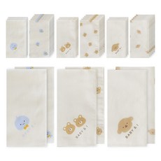 BABY&I 嬰幼兒用無螢光純棉手帕 圖案3款 x 6入 + 點綴3款 x 4入組