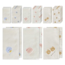 베이비앤아이 유아용 무형광 순면 손수건 패턴 3종 x 6p + 포인트 3종 x 4p 세트