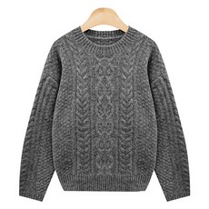 Tteugaejin 女款寬鬆羊毛毛海漁夫麻花Seria圓領針織衫