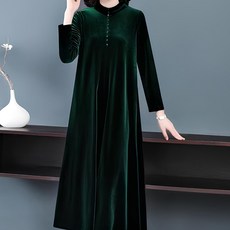 ATTERLIC 絲絨鈕扣長版冬季連身裙 14724 含大尺碼, 綠色