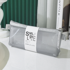 特別商店 簡約透明網紗筆袋 收納包, 灰色, 1個