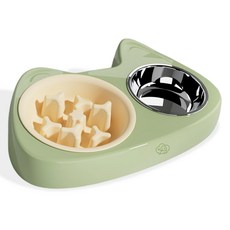 doongdoongpet 寵物防噎食雙格碗, 綠色, 1個