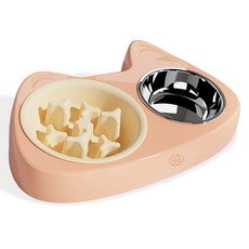 doongdoongpet 寵物防噎食雙格碗, 粉紅色, 1個