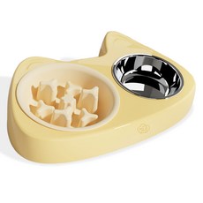 doongdoongpet 寵物防噎食雙格碗, 1個, 黃色