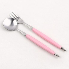 보겐 몽블랑 큐티 커트러리 티스푼 티포크 세트 핑크, 1세트, 티스푼 + 티포크
