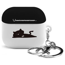 Imooi 第1季 AirPods 4 硬殼鑰匙圈保護殼, 貓咪舞 黑炭翻滾, 單一商品, 1個