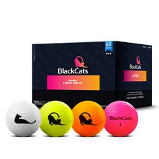 BlackCats 高級混合顏色2層高爾夫球, 白色, 橘色, 綠色, 粉紅色, 1個, 60入